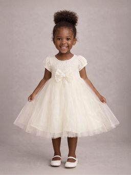 Mi Arcus - White Solid Cap Sleeves Round Neck Dress