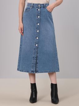 VERO MODA - Blue Button-Front Denim Skirt