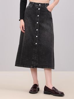 VERO MODA - Black Button-Front Denim Skirt