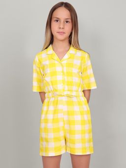 VERO MODA - Girl Checked Regular Fit Yellow Playsuit
