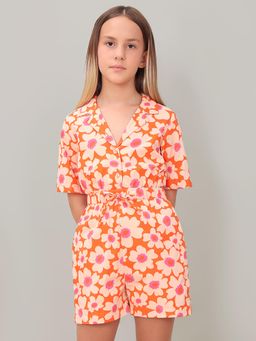 VERO MODA - Girl Orange Floral Playsuit