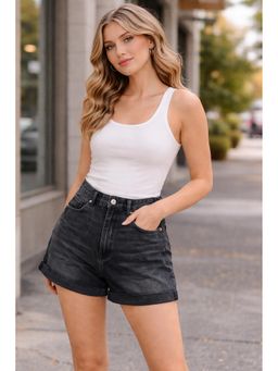 NOBARR - Women Black High Waist Denim Shorts