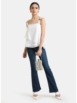 Kazo - White Solid Ring Detail Strappy Top With Belt