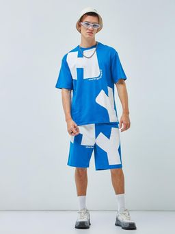 Bewakoof - Men's Blue Typography Oversized Co-ordinates