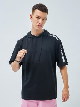 Bewakoof - Men's Black Beyond the Future Typography Oversized Hoodie T-Shirt