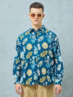 Bewakoof - Men's Blue All Over Printed Oversized Shirt