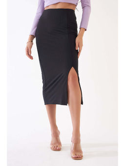 SALT Attire - Black Rib Knit Slit Skirt