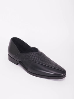Bubber Couture - Black Mesh Italian Leather Peshawari Shoes