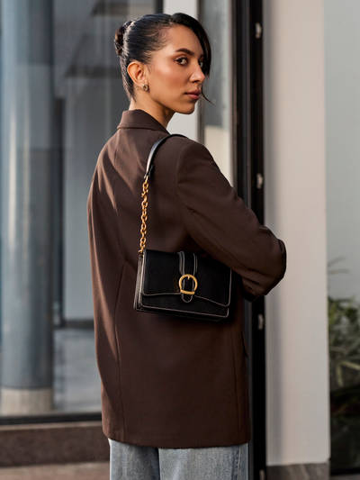 Keisha Women Buckle Detail Small Black Handbag (S)