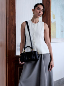 MIRAGGIO - Aira Black Satchel Top Handle Bag With Detachable Strap