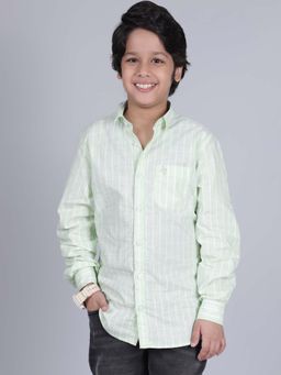Cantabil - Boys Green Stripe Full Sleeves Casual Shirt
