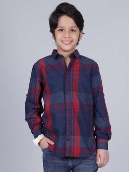 Cantabil - Boys Navy Blue Check Full Sleeves Casual Shirt