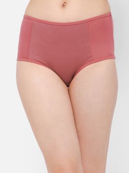 Clovia - High Waist Hipster Panty In Rose Pink With Powernet Panels - Cotton