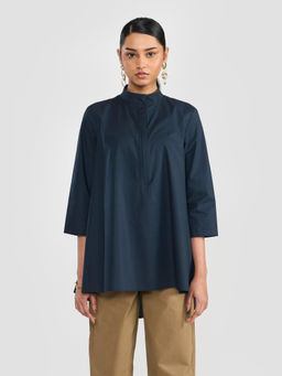 Perona - Rosalie Navy Blue Half Sleeves Relaxed Fit Shirt