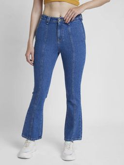 Spykar - Mid Blue Mid Rise Boot Cut Fit Casual Jeans for Women