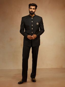 Vastramay - Men Black Solid Bandhgala with Pant