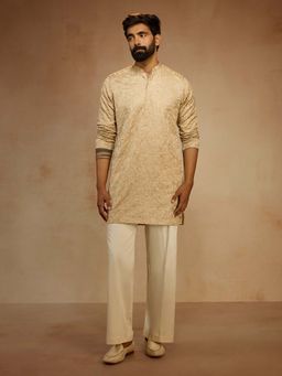 Vastramay - Men Beige Embroidered Kurta and Pant
