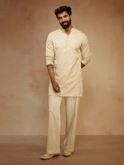 Vastramay - Men Cream Embroidered Kurta and Pant