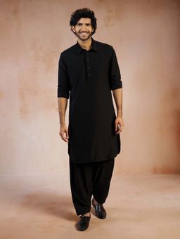 Vastramay - Men Black Silk Blend Pathani Kurta and Patiala