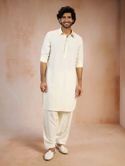 Vastramay - Men Cream Silk Blend Pathani Kurta and Patiala