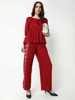 SHOWOFF - Women'S Red Self Design Co-Ord (Set of 2)