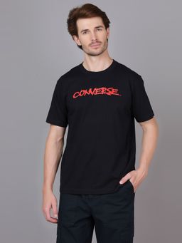 Converse - Unisex Black Typo Printed Distort Logo T-shirt
