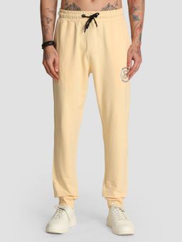 Bene Kleed - Men Mid-Rise Elasticated Relaxed Fit Graphic Knitted Beige Joggers