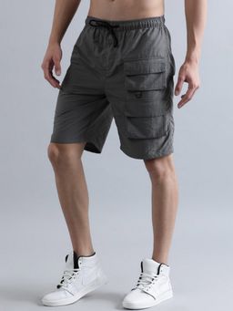 Bene Kleed - Men Grey Crushed Nylon Cargo Shorts