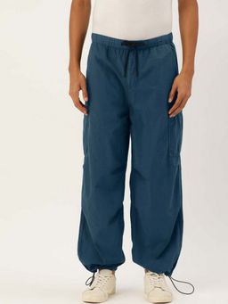 Bene Kleed - Men Blue Mid Rise Parachute Fit Pure Cotton Cargos Pant