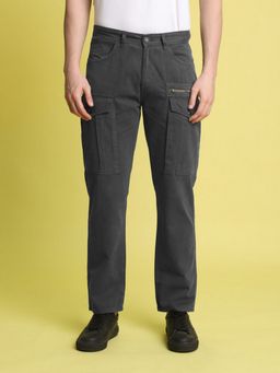 Bene Kleed - Men Grey Solid Relaxed Fit Cotton Cargos