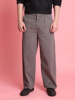 Bene Kleed - Men Grey Baggy Fit Pleated Chinos Pant