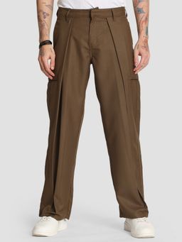 Bene Kleed - Men Khaki Mid-Rise Relaxed Fit Korean Style Pleated Casual Pant