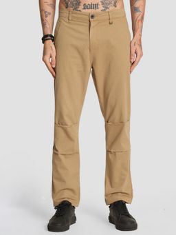 Bene Kleed - Men Beige Mid Rise Solid Relaxed Fit Pleated Casual Pant