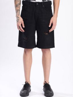 Bene Kleed - Men Relaxed Distressed Black Denim Shorts