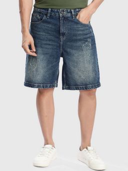 Bene Kleed - Men Dark Blue Relaxed Fit Distressed Denim Shorts