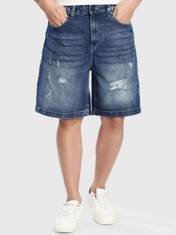 Bene Kleed - Blue Relaxed Distressed Denim Shorts