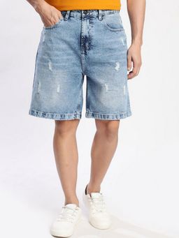 Bene Kleed - Men Blue Relaxed Distressed Denim Shorts