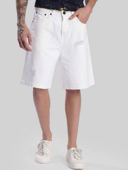 Bene Kleed - Men White Baggy Fit Distressed Denim Shorts