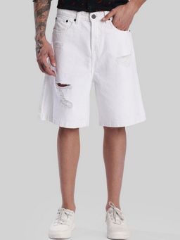 Bene Kleed - Men Baggy Fit White Distressed Denim Shorts