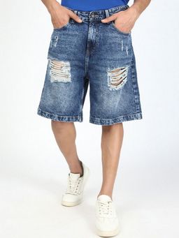 Bene Kleed - Men Blue Baggy Fit Distressed Deim Shorts