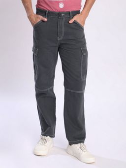 Bene Kleed - Men Grey Contrast Stitch Cargos