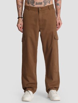 Bene Kleed - Men Mid-Rise Brown Straight Fit Long Cargo Pocket Casual Pant