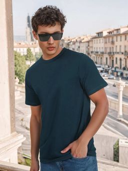 Bene Kleed - Men Teal Crew Neck Half Sleeves T-Shirt