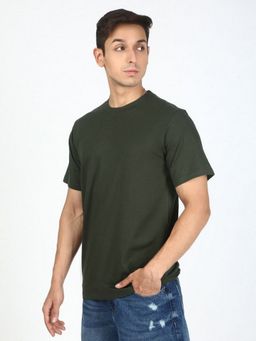Bene Kleed - Men Olive Crew Neck Half Sleeves T-Shirt