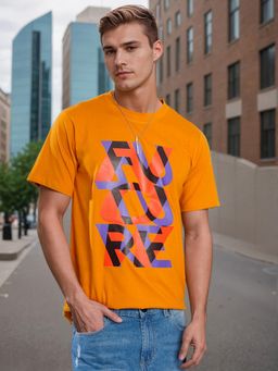 Bene Kleed - Men Orange Half Sleeves Crew Neck T-Shirt