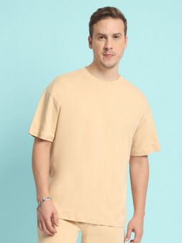 Bene Kleed - Men Beige Crew Neck Half Sleeves T-Shirt