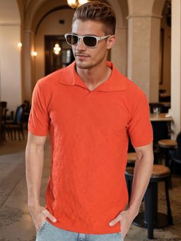 Bene Kleed - Men Orange Collar Neck Half Sleeves Polo T-Shirt