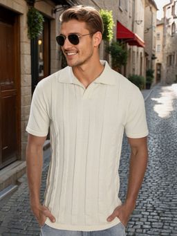 Bene Kleed - Men Off White Collar Neck Half Sleeves Polo T-Shirt