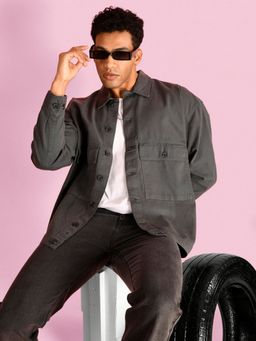 Bene Kleed - Men Grey Cotton Solid Light Jacket