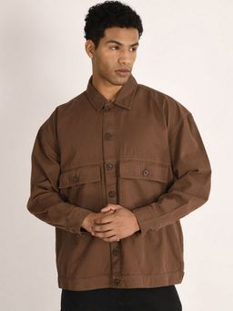 Bene Kleed - Men Brown Pure Cotton Solid Light Jacket